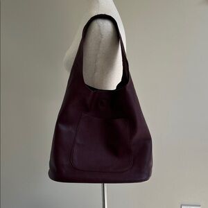 Burgundy Leather Slouchy Tote Shoulder Bag Purse